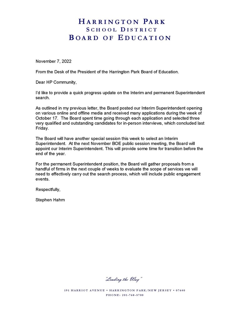 From the Desk of the President of the HPBOE