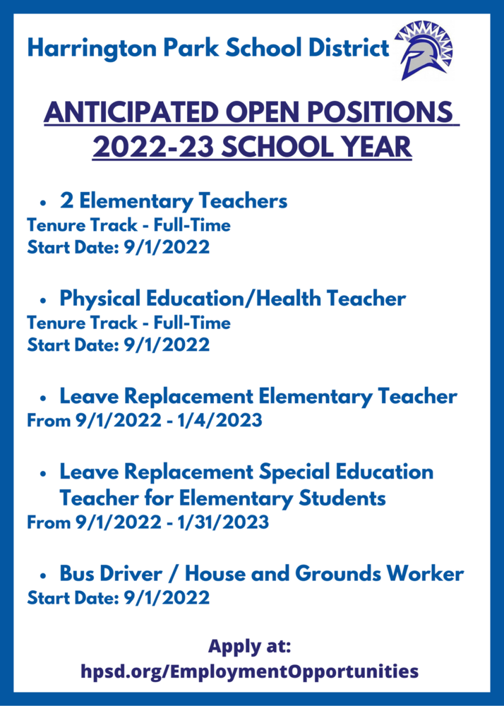 Anticipated Open Positions  2022-23 School Year